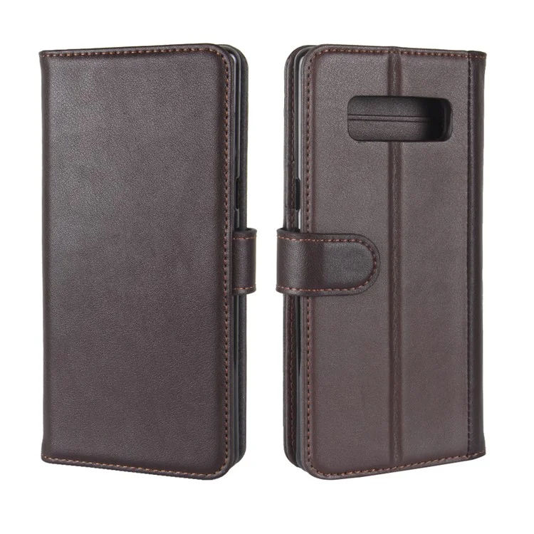 For Samsung Galaxy Note 8 Phone Cases Genuine Split Leather Wallet Mobile Cover Stand - Coffee-Cellmalls