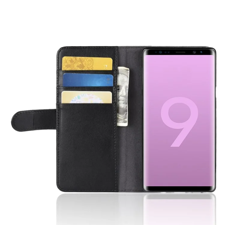 For Samsung Galaxy Note 9 Phone Cases Genuine Split Leather Wallet Mobile Cover Stand - Black-Cellmalls