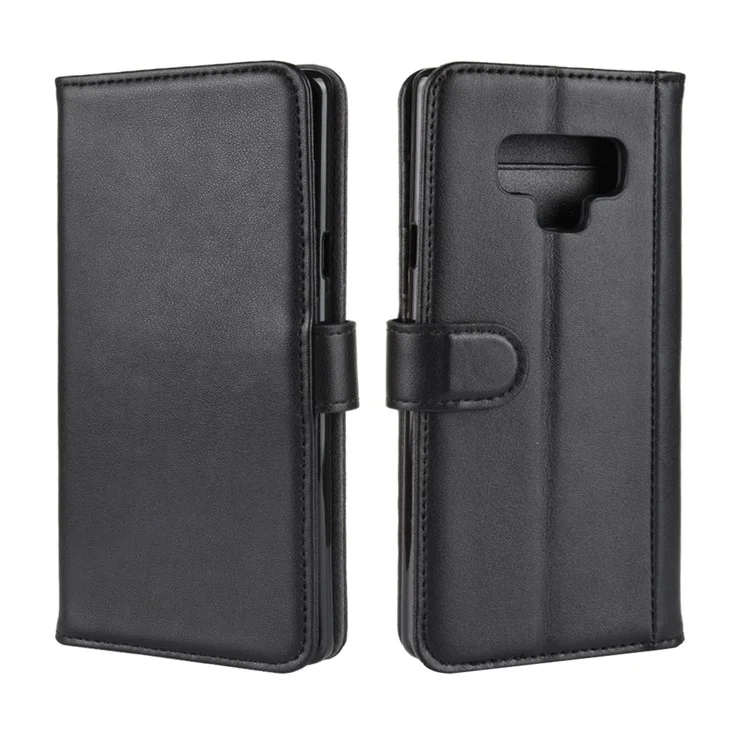 For Samsung Galaxy Note 9 Phone Cases Genuine Split Leather Wallet Mobile Cover Stand - Black-Cellmalls