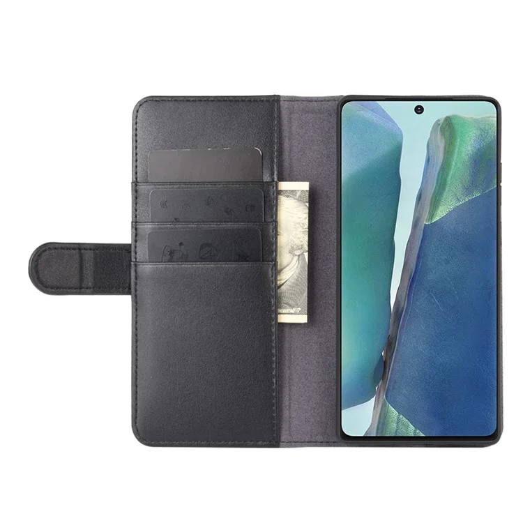 For Samsung Galaxy Note20 / Note20 5G Phone Cases Genuine Split Leather Wallet Mobile Cover Stand - Black-Cellmalls