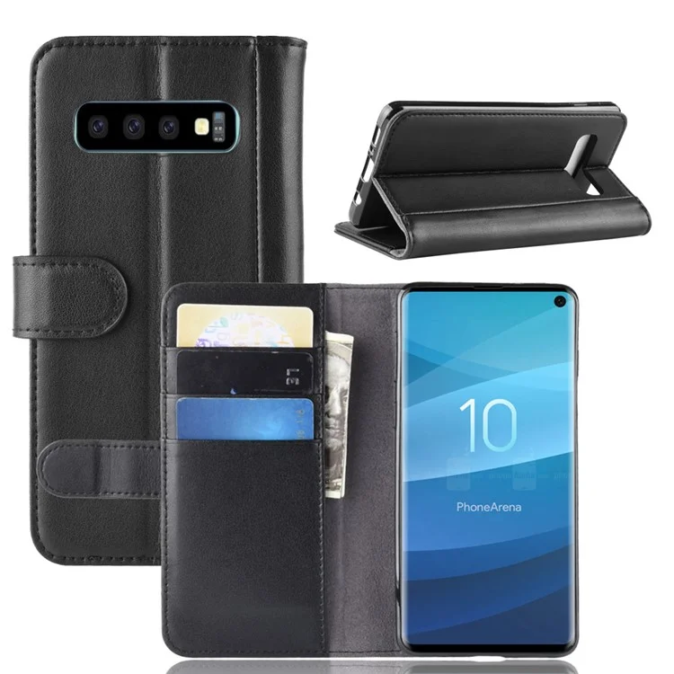 For Samsung Galaxy S10 Phone Cases Genuine Split Leather Wallet Mobile Cover Stand - Black-Cellmalls