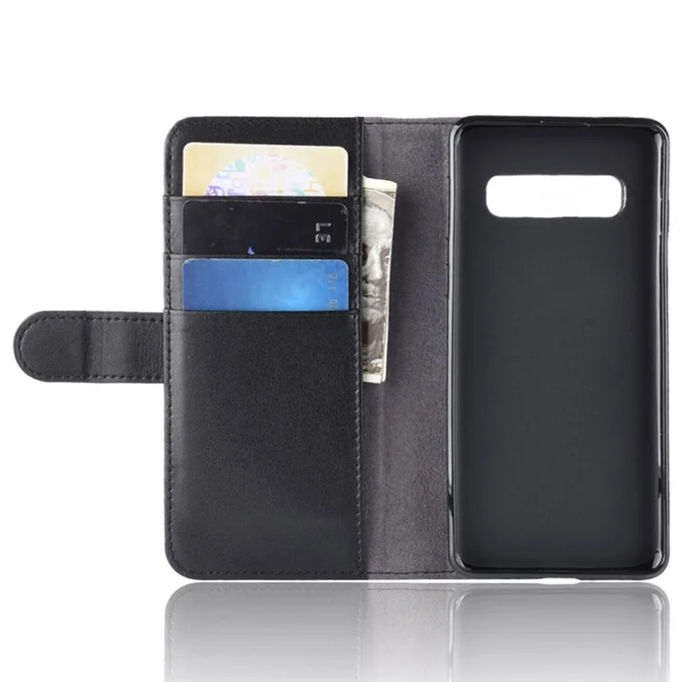 For Samsung Galaxy S10 Phone Cases Genuine Split Leather Wallet Mobile Cover Stand - Black-Cellmalls