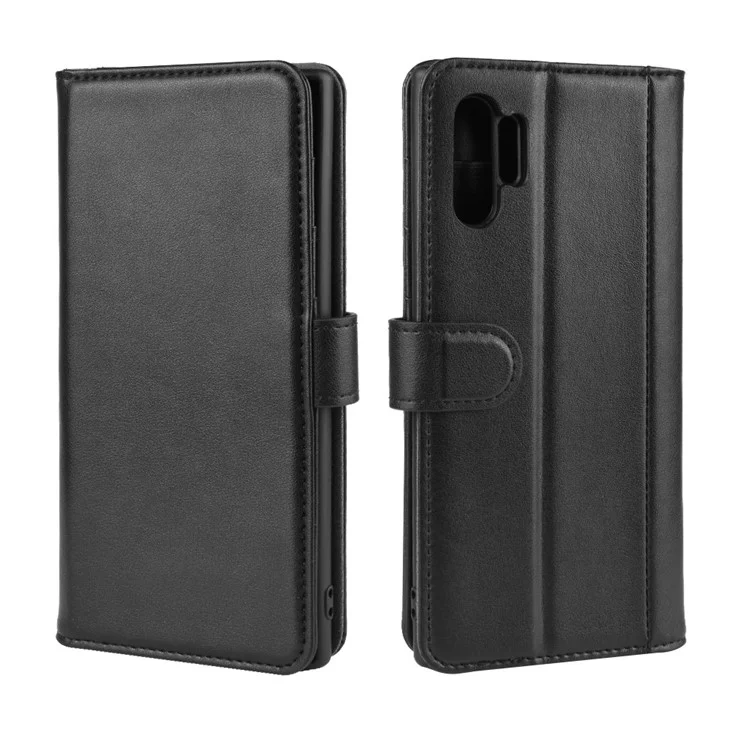 For Samsung Galaxy Note 10 Plus / Note 10 Plus 5G Phone Cases Genuine Split Leather Wallet Mobile Cover Stand - Black-Cellmalls
