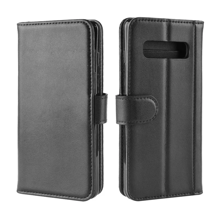 For Samsung Galaxy S10 Phone Cases Genuine Split Leather Wallet Mobile Cover Stand - Black-Cellmalls