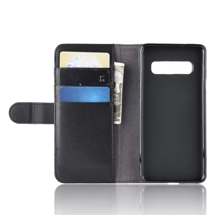 For Samsung Galaxy S10 Plus Phone Cases Genuine Split Leather Wallet Mobile Cover Stand - Black-Cellmalls