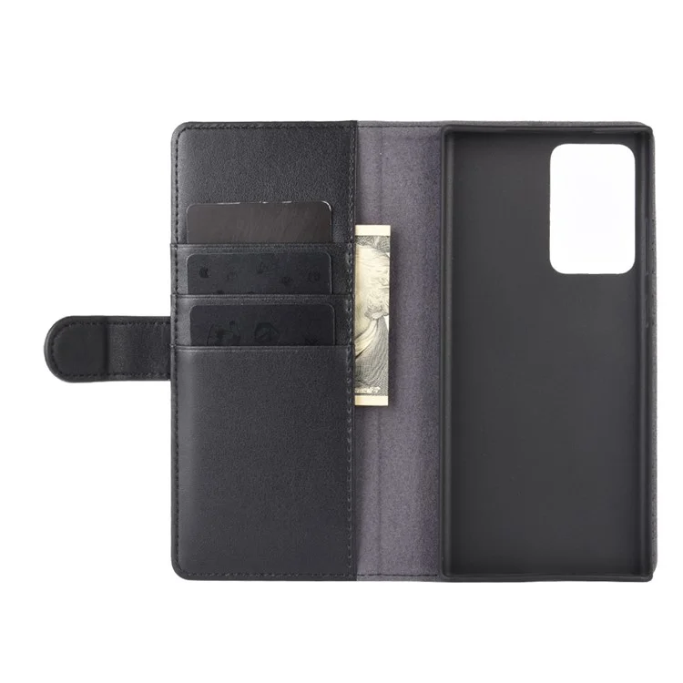 For Samsung Galaxy Note20 Ultra / Note20 Ultra 5G Phone Cases Genuine Split Leather Wallet Mobile Cover Stand - Black-Cellmalls