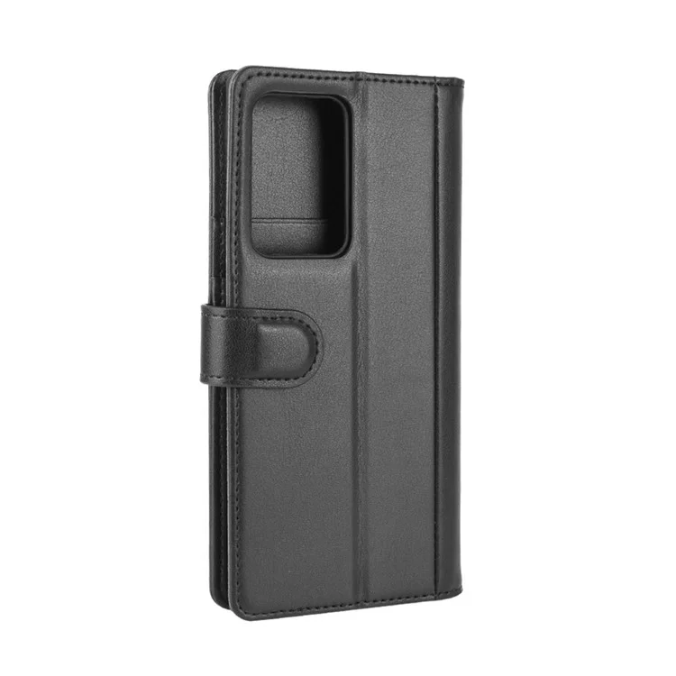 For Samsung Galaxy Note20 Ultra / Note20 Ultra 5G Phone Cases Genuine Split Leather Wallet Mobile Cover Stand - Black-Cellmalls