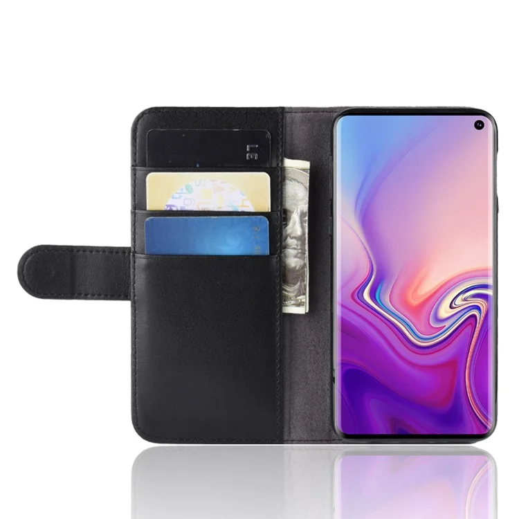 For Samsung Galaxy S10e Phone Cases Genuine Split Leather Wallet Mobile Cover Stand - Black-Cellmalls