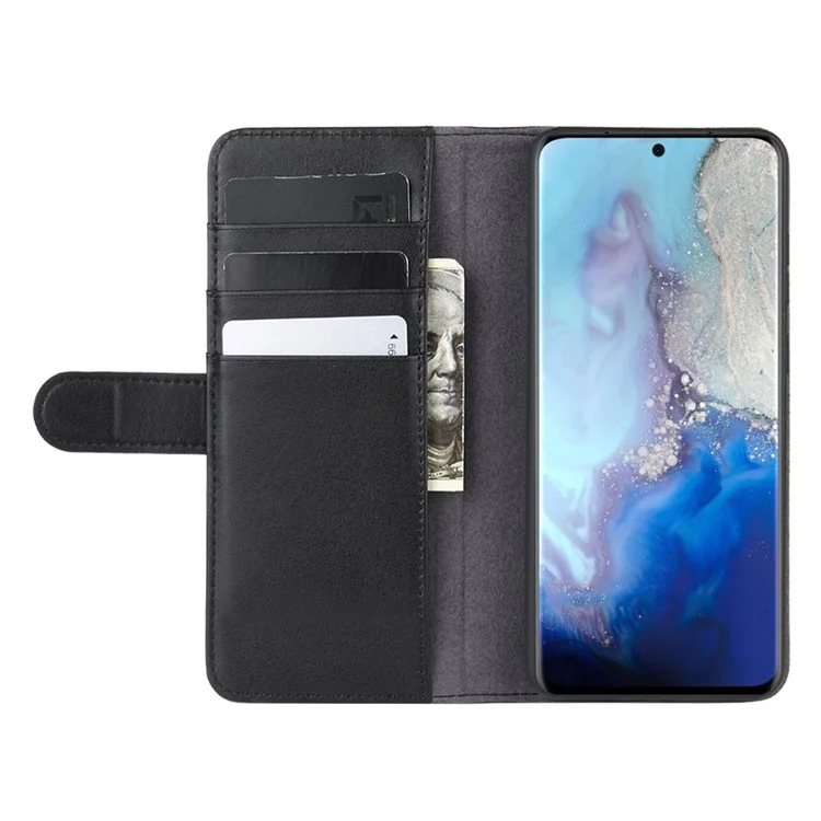Split Leather Wallet Stand Phone Case for Samsung Galaxy S20 4G/S20 5G Cell Phone Accessory - Black-Cellmalls