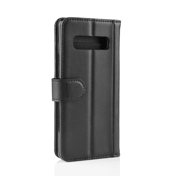 For Samsung Galaxy S10 Plus Phone Cases Genuine Split Leather Wallet Mobile Cover Stand - Black-Cellmalls