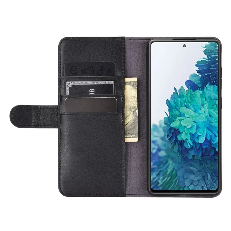 For Samsung Galaxy S20 FE 4G / 5G / 2022 / S20 Lite Phone Cases Genuine Split Leather Wallet Mobile Cover Stand - Black-Cellmalls