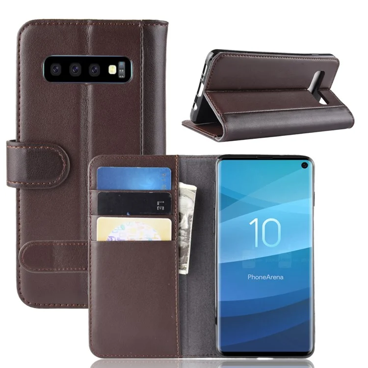 For Samsung Galaxy S10 Phone Cases Genuine Split Leather Wallet Mobile Cover Stand - Black-Cellmalls