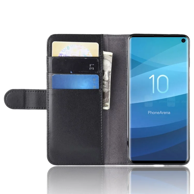 For Samsung Galaxy S10 Phone Cases Genuine Split Leather Wallet Mobile Cover Stand - Black-Cellmalls