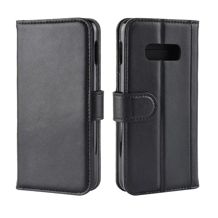 For Samsung Galaxy S10e Phone Cases Genuine Split Leather Wallet Mobile Cover Stand - Black-Cellmalls