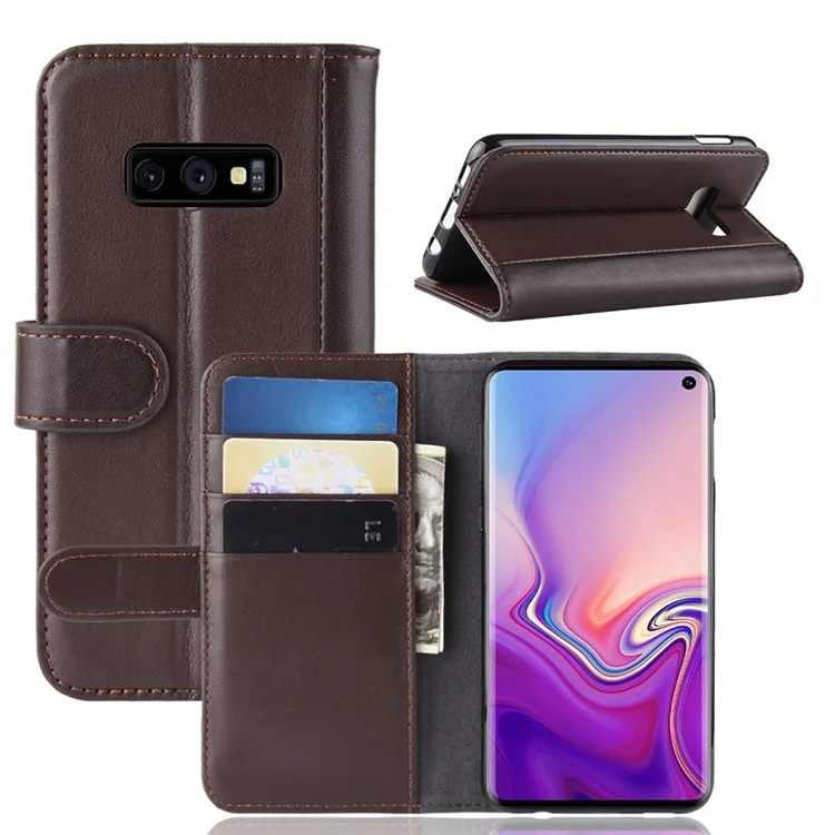 For Samsung Galaxy S10e Phone Cases Genuine Split Leather Wallet Mobile Cover Stand - Black-Cellmalls
