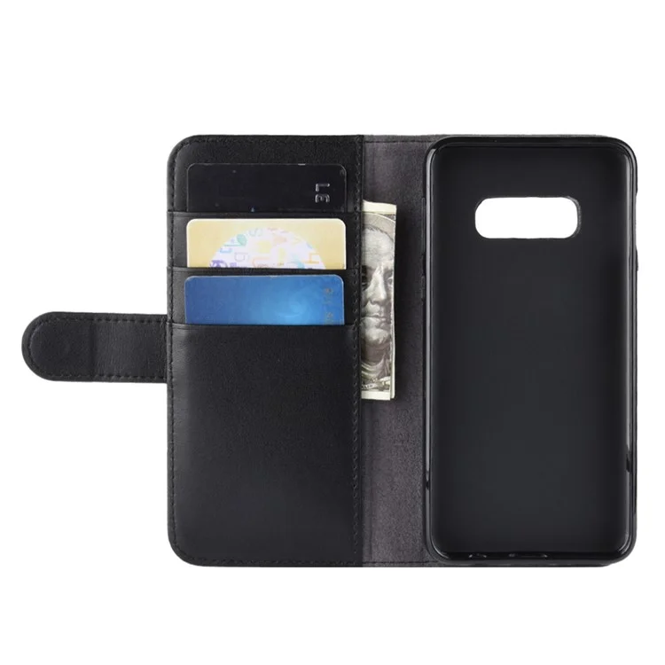 For Samsung Galaxy S10e Phone Cases Genuine Split Leather Wallet Mobile Cover Stand - Black-Cellmalls