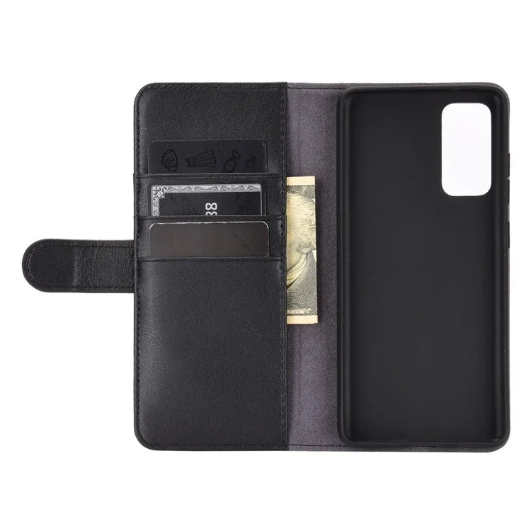 For Samsung Galaxy S20 FE 4G / 5G / 2022 / S20 Lite Phone Cases Genuine Split Leather Wallet Mobile Cover Stand - Black-Cellmalls