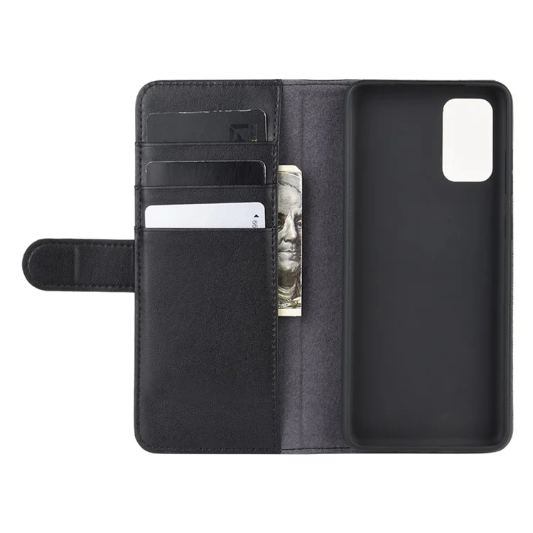 For Samsung Galaxy S20 Plus Phone Cases Genuine Split Leather Wallet Mobile Cover Stand - Black-Cellmalls