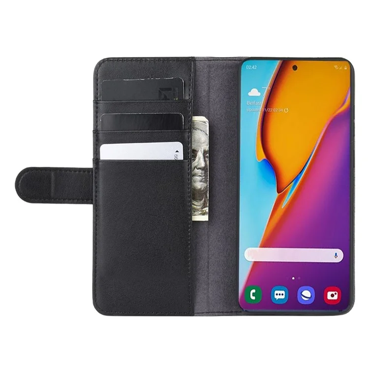 For Samsung Galaxy S20 Plus Phone Cases Genuine Split Leather Wallet Mobile Cover Stand - Black-Cellmalls