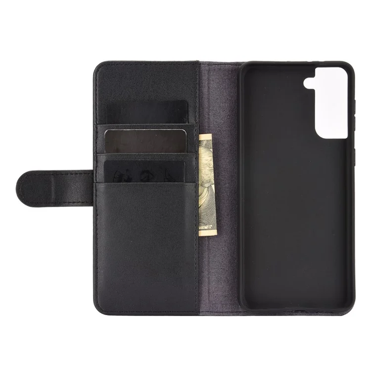For Samsung Galaxy S21 4G / 5G Split Leather Cover Wallet Stand Phone Case - Black-Cellmalls