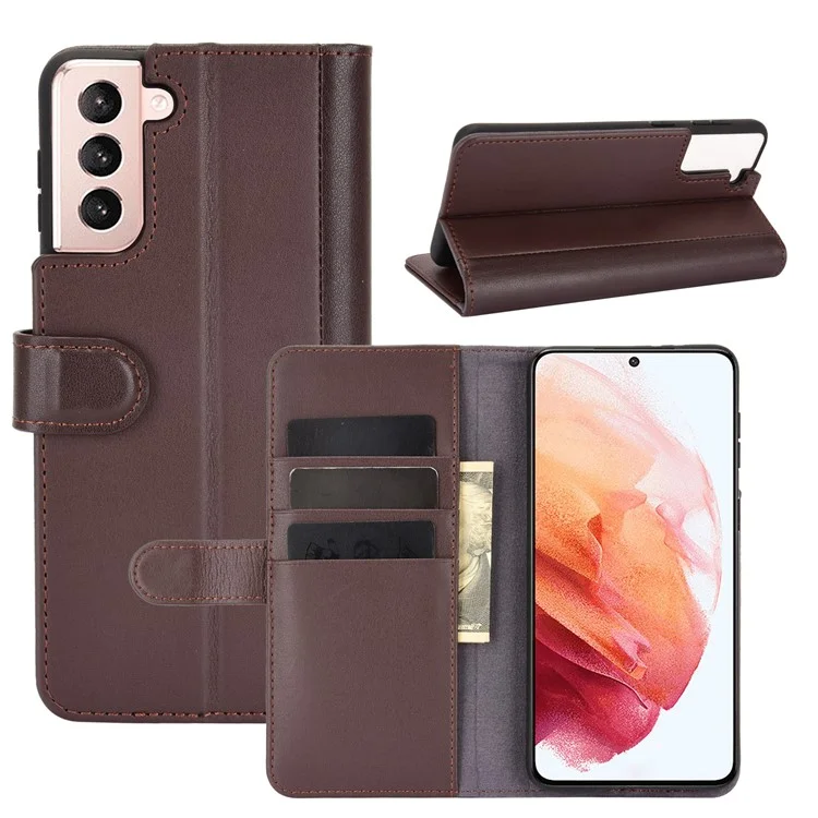 For Samsung Galaxy S21 4G / 5G Split Leather Cover Wallet Stand Phone Case - Black-Cellmalls