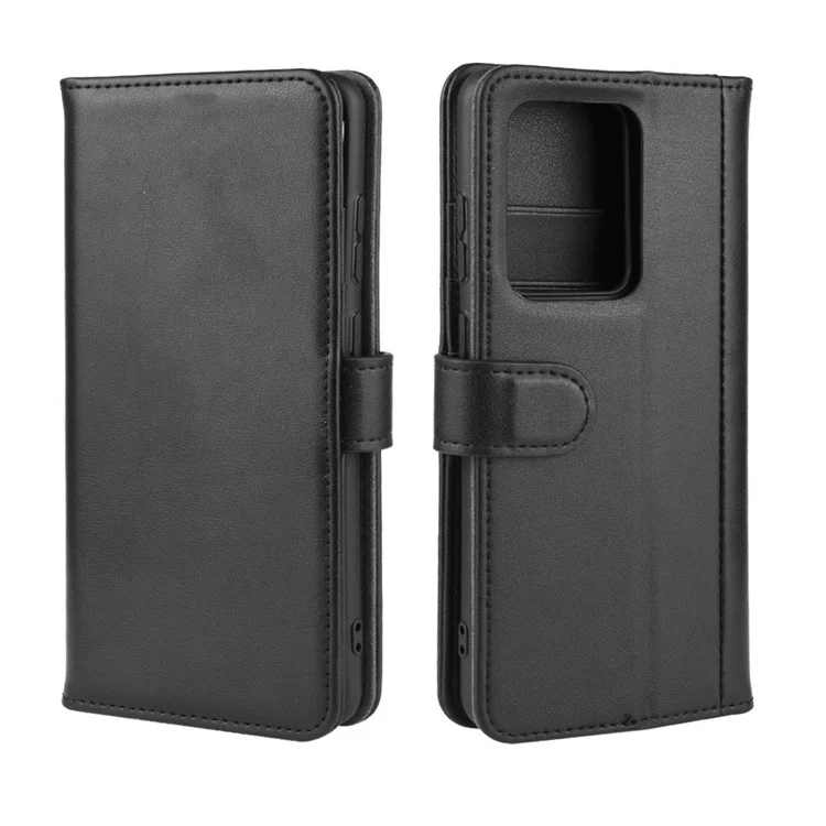 For Samsung Galaxy S20 Ultra Phone Cases Genuine Split Leather Wallet Mobile Cover Stand - Black-Cellmalls