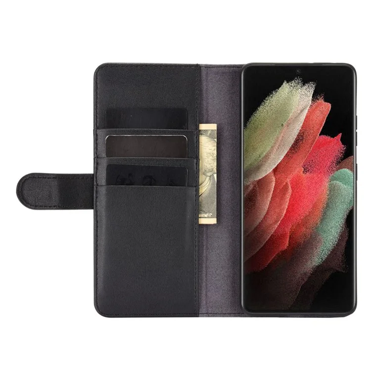 For Samsung Galaxy S21 Ultra 5G Poco X2 Phone Cases Genuine Split Leather Wallet Mobile Cover Stand - Black-Cellmalls