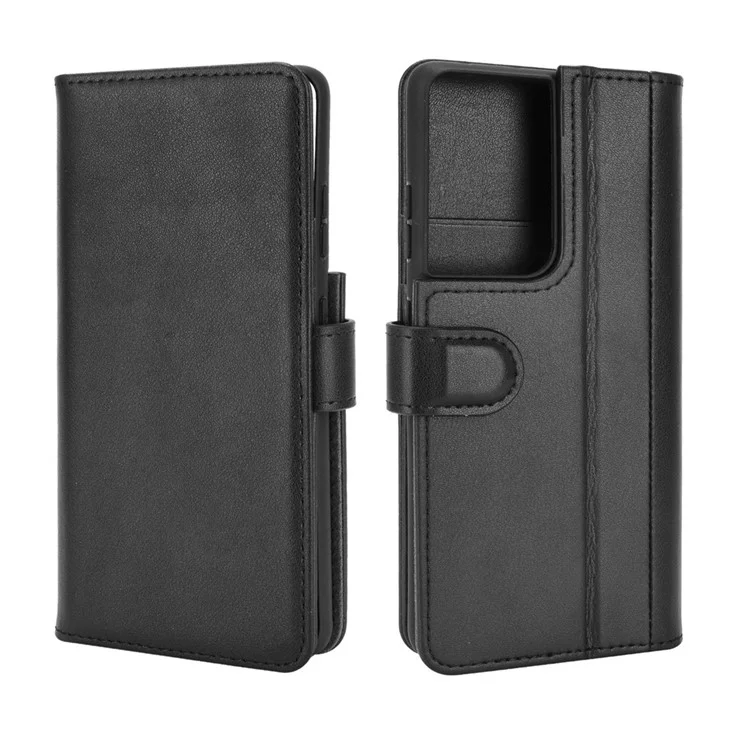 For Samsung Galaxy S21 Ultra 5G Poco X2 Phone Cases Genuine Split Leather Wallet Mobile Cover Stand - Black-Cellmalls