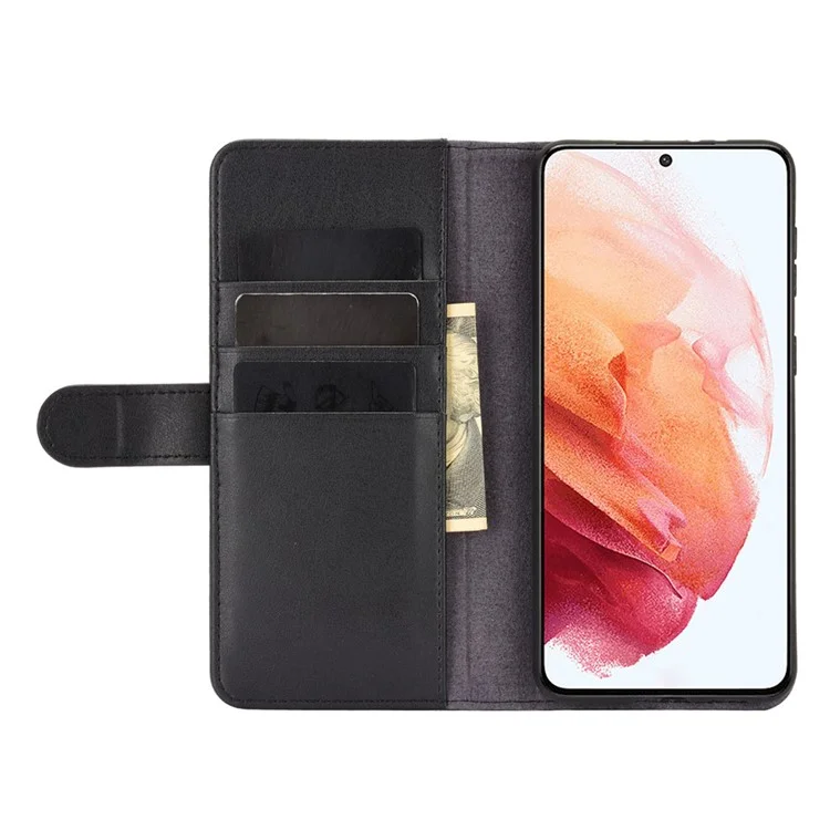 For Samsung Galaxy S21+ Poco X2 Phone Cases Genuine Split Leather Wallet Mobile Cover Standl - Black-Cellmalls