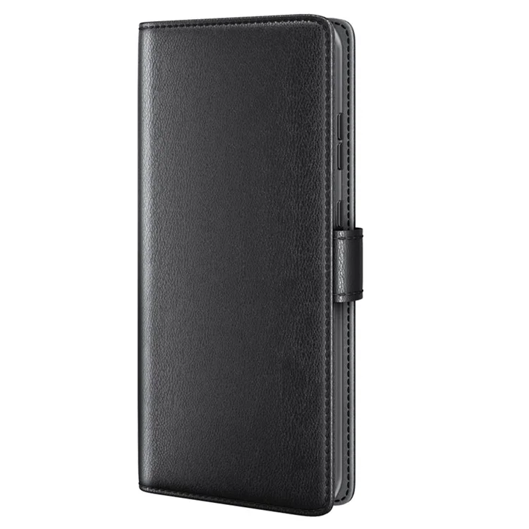 Overall Wrapped Genuine Split Leather Phone Case Stand TPU Wallet Flip Cover for Samsung Galaxy S22 Ultra 5G - Black-Cellmalls