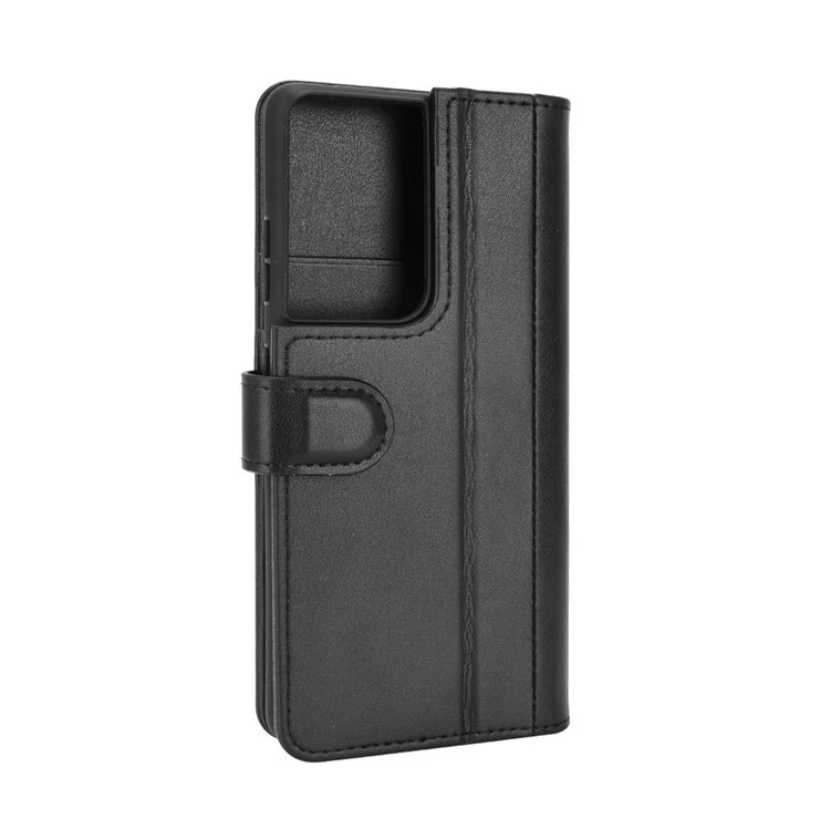 For Samsung Galaxy S21 Ultra 5G Poco X2 Phone Cases Genuine Split Leather Wallet Mobile Cover Stand - Black-Cellmalls