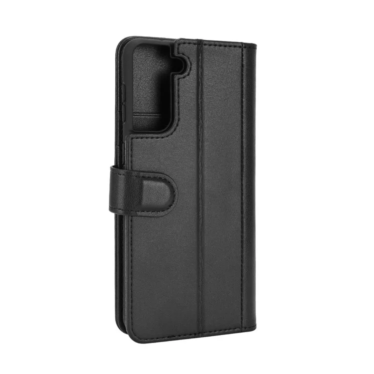 For Samsung Galaxy S21+ Poco X2 Phone Cases Genuine Split Leather Wallet Mobile Cover Standl - Black-Cellmalls