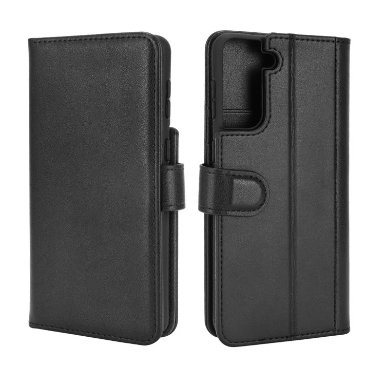 For Samsung Galaxy S21 4G / 5G Split Leather Cover Wallet Stand Phone Case - Black-Cellmalls