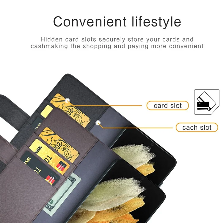 Overall Wrapped Genuine Split Leather Phone Case Stand TPU Wallet Flip Cover for Samsung Galaxy S22 Ultra 5G - Black-Cellmalls