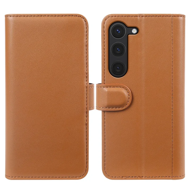 For Samsung Galaxy S23 Case Genuine Split Leather Phone Cover with Wallet Stand - Black-Cellmalls