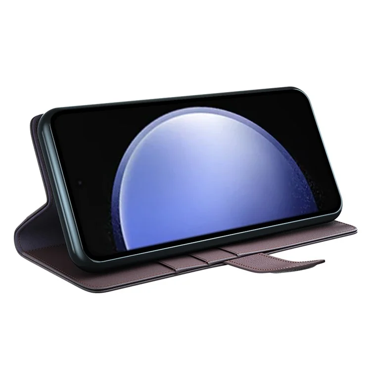 For Samsung Galaxy S23 FE Case Genuine Split Leather Phone Cover with Wallet Stand - Brown-Cellmalls