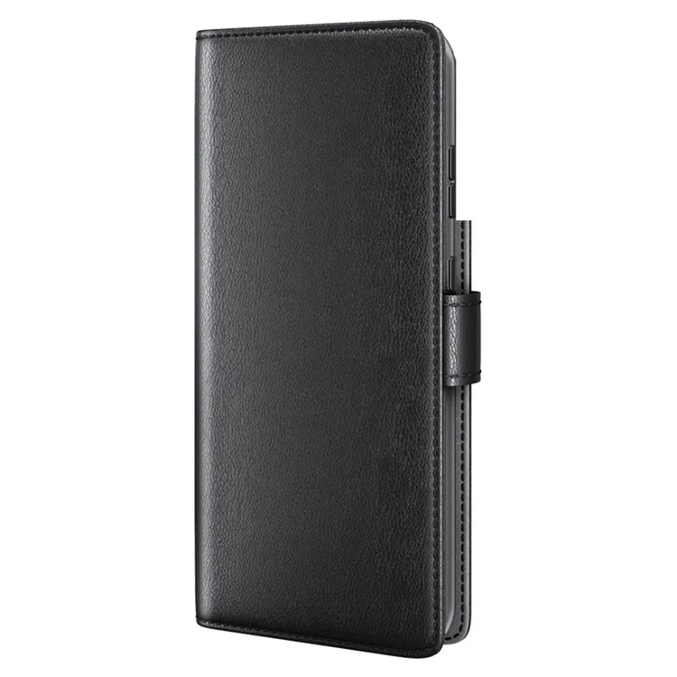 Fall Prevention Magnetic Closure Genuine Split Leather Phone Case Stand TPU Wallet Flip Cover for Samsung Galaxy S22+ 5G - Black-Cellmalls