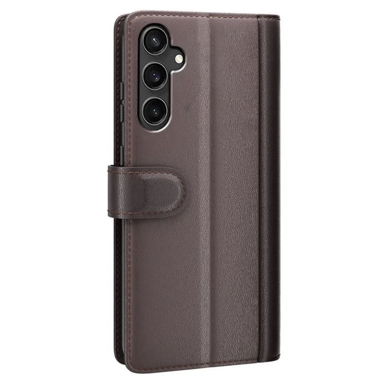 For Samsung Galaxy S23 FE Case Genuine Split Leather Phone Cover with Wallet Stand - Brown-Cellmalls
