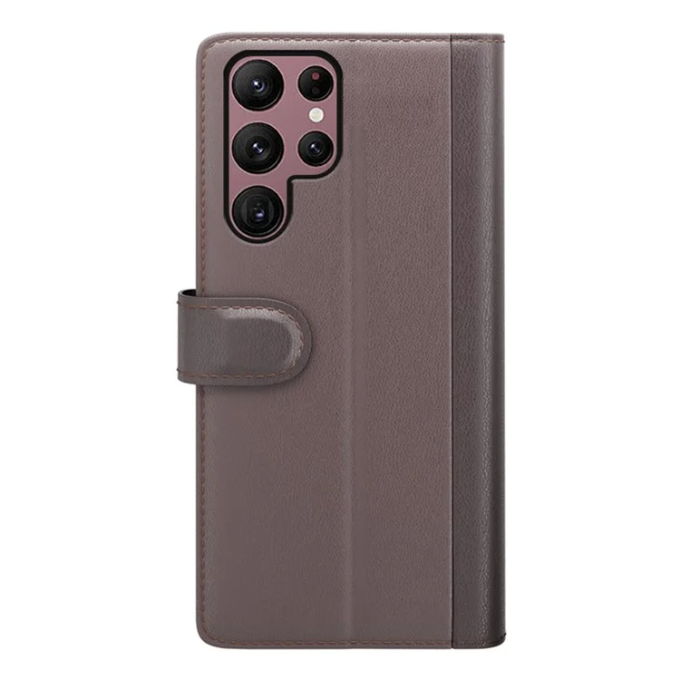For Samsung Galaxy S23 Ultra Case Genuine Split Leather Phone Cover with Wallet Stand - Brown-Cellmalls