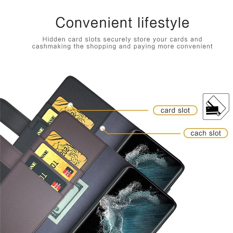 For Samsung Galaxy S23 Ultra Case Genuine Split Leather Phone Cover with Wallet Stand - Brown-Cellmalls