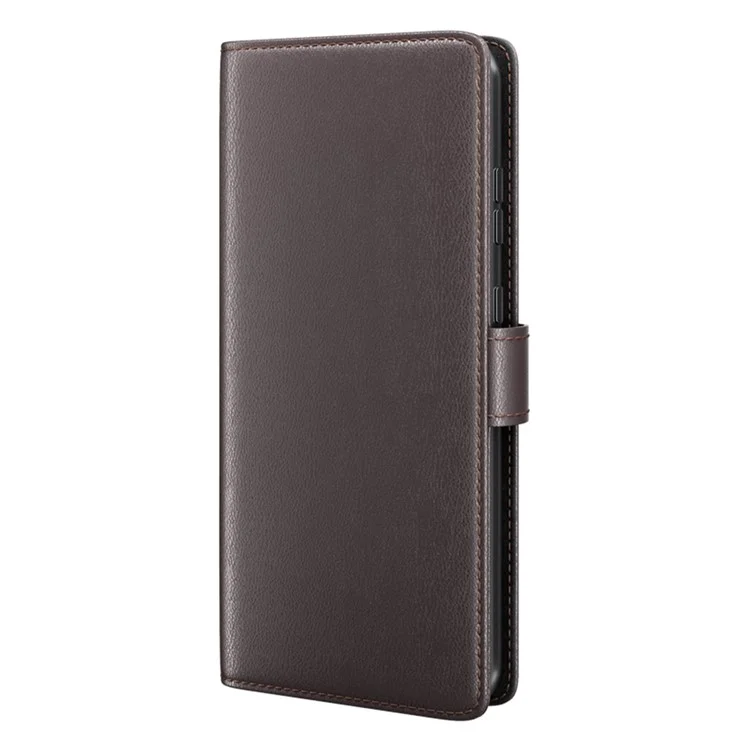 For Samsung Galaxy S23 Ultra Case Genuine Split Leather Phone Cover with Wallet Stand - Brown-Cellmalls