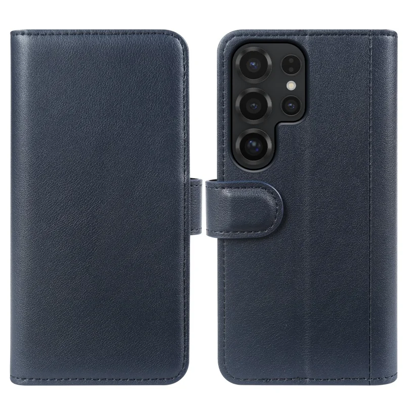 For Samsung Galaxy S23 Ultra Case Genuine Split Leather Phone Cover with Wallet Stand - Brown-Cellmalls