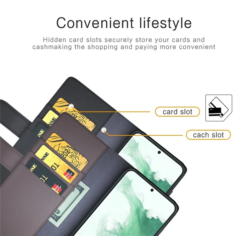 For Samsung Galaxy S23 Case Genuine Split Leather Phone Cover with Wallet Stand - Black-Cellmalls