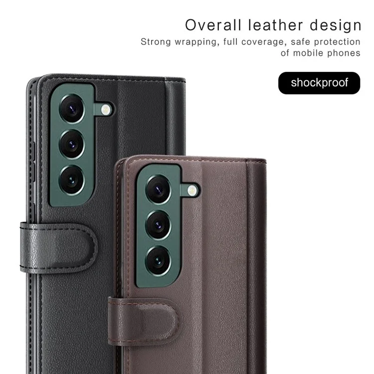 For Samsung Galaxy S23+ Case Genuine Split Leather Phone Cover with Wallet Stand - Brown-Cellmalls