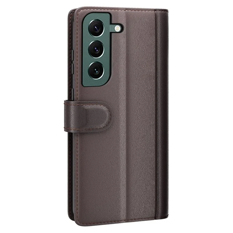 For Samsung Galaxy S23+ Case Genuine Split Leather Phone Cover with Wallet Stand - Brown-Cellmalls