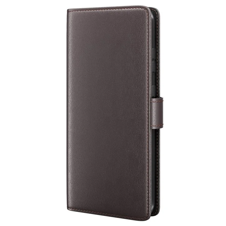 For Samsung Galaxy S23+ Case Genuine Split Leather Phone Cover with Wallet Stand - Brown-Cellmalls