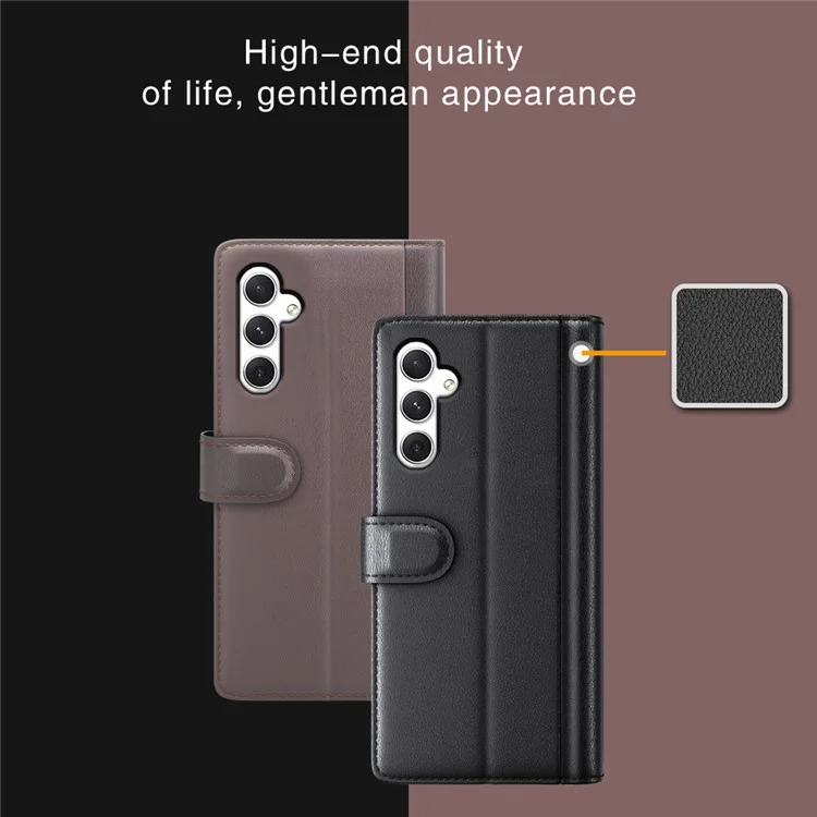 For Samsung Galaxy S24 Case Genuine Split Leather Phone Cover with Wallet Stand - Black-Cellmalls