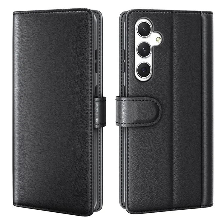 For Samsung Galaxy S24 Case Genuine Split Leather Phone Cover with Wallet Stand - Black-Cellmalls