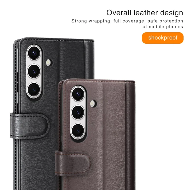 For Samsung Galaxy S24 FE Case Genuine Split Leather Phone Cover with Wallet Stand - Black-Cellmalls