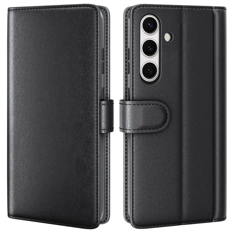 For Samsung Galaxy S24 FE Case Genuine Split Leather Phone Cover with Wallet Stand - Black-Cellmalls